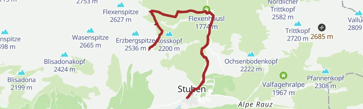 Route map: Stuben <> Erzbergsattel (Stubner Kreuz)